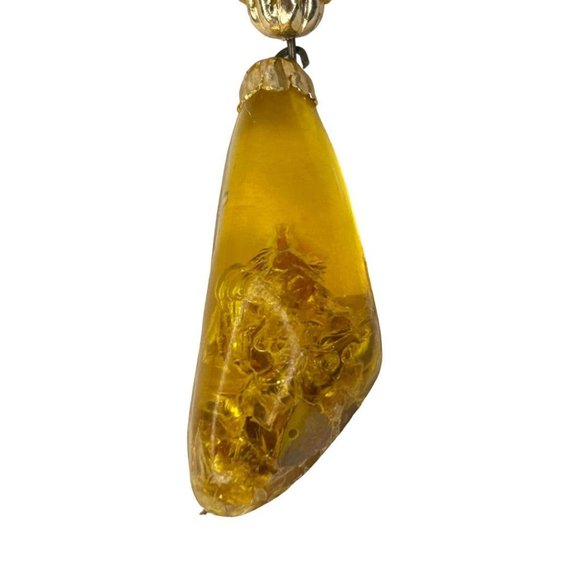 Vintage Yellow Faux Amber Resin Art Deco Style Brooch Pink 2.5" Drop - Picture 3 of 6